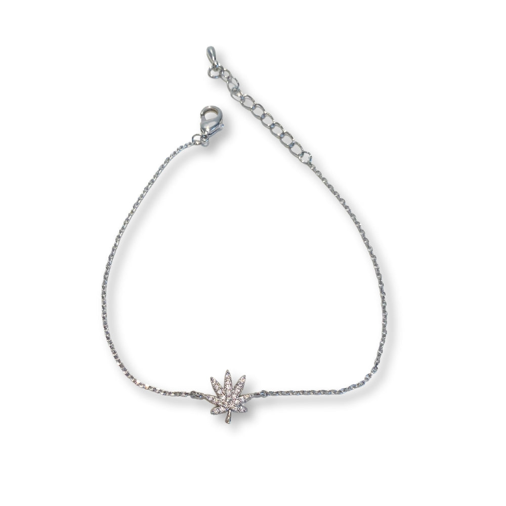 SILVER CANNABIS LEAF BRACELET