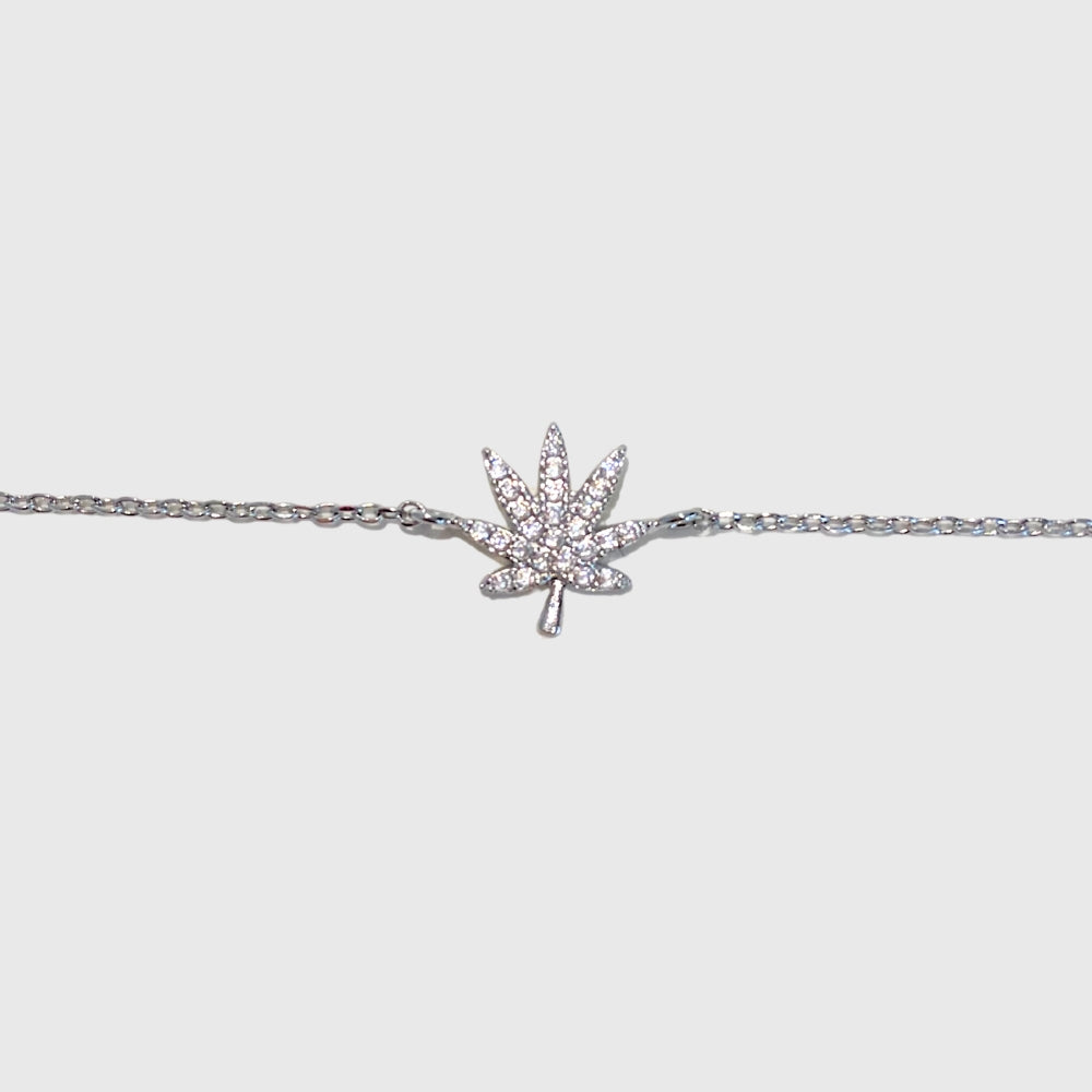 SILVER CANNABIS LEAF BRACELET