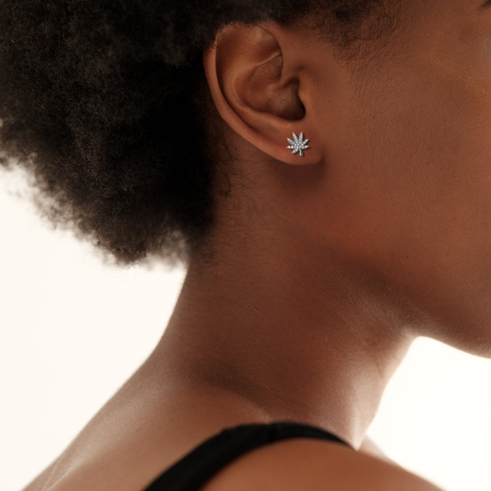 SILVER CANNABIS LEAF EARRING